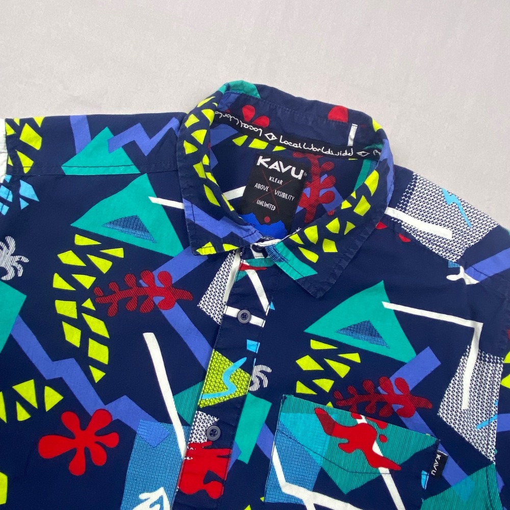KAVU Klear Above Etch Art Shirt Mens Medium Hawaiian Cotton Abstract Casual